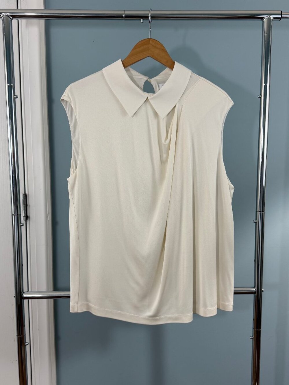 The Fold London - Ivory Size 16 UK/12 US Sleeveless Collared Silk Blouse 3119